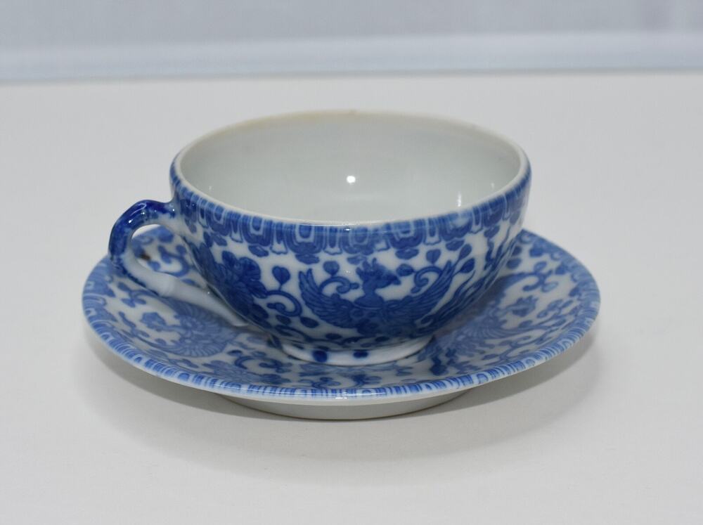 Minton Blue & White Phoenix Fine Porcelain Coffee-Tea Cup and Saucer Plate set